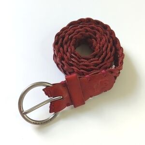 Abercrombie & Fitch Classic Genuine Leather Woven Braided Belt Faded Red XS/S